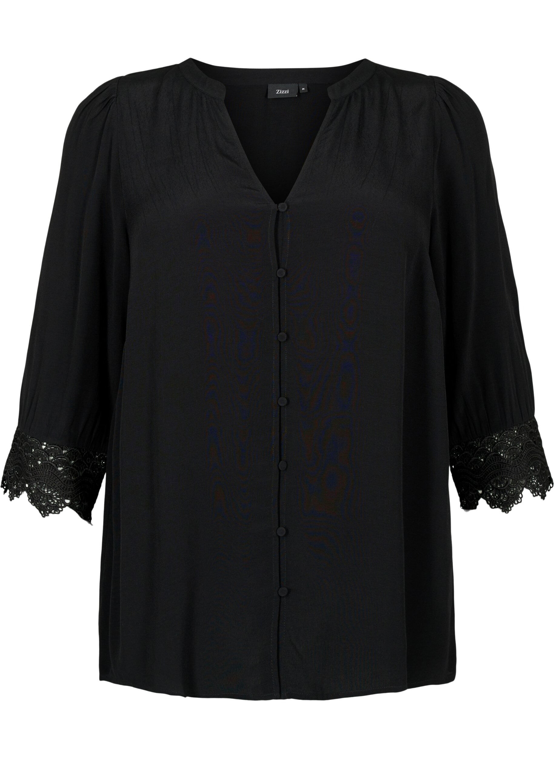 ZizziViscose shirt met V-hals, Black, Packshot image number 0