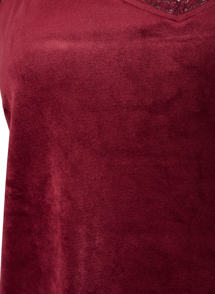 Velour top met kanten rand, Rood, Packshot image number 2