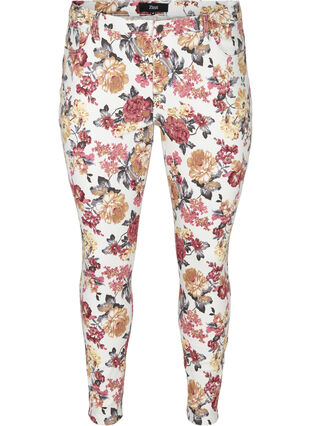 Super slim Amy jeans met bloemenprint, White Flower AOP, Packshot image number 0