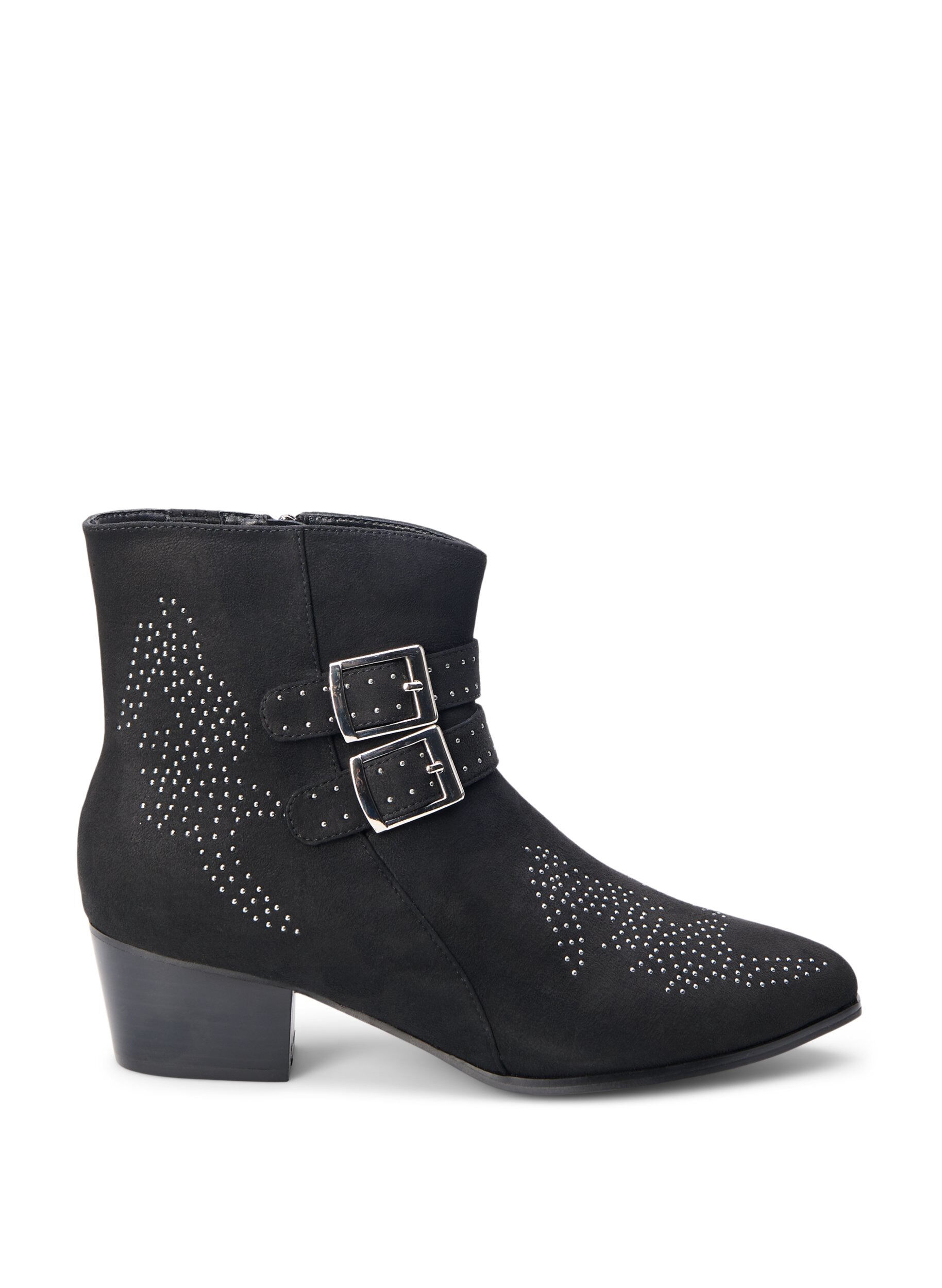 Zizzi Large - Botte courte avec clous et boucles, Black, Packshot image number 0