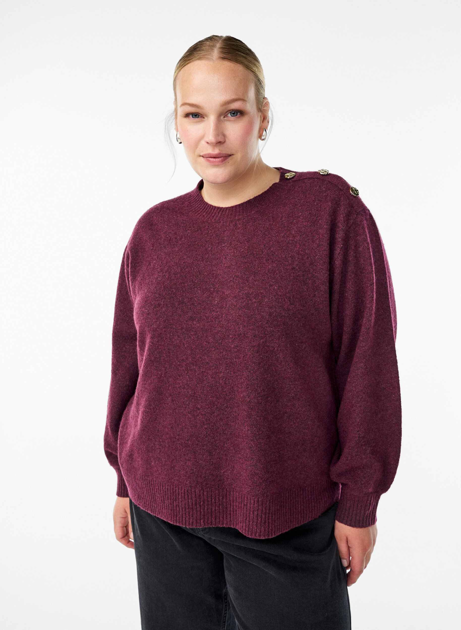 ZizziBreisel blouse met knoopdetail, Donker Bordeaux, Model image number 0