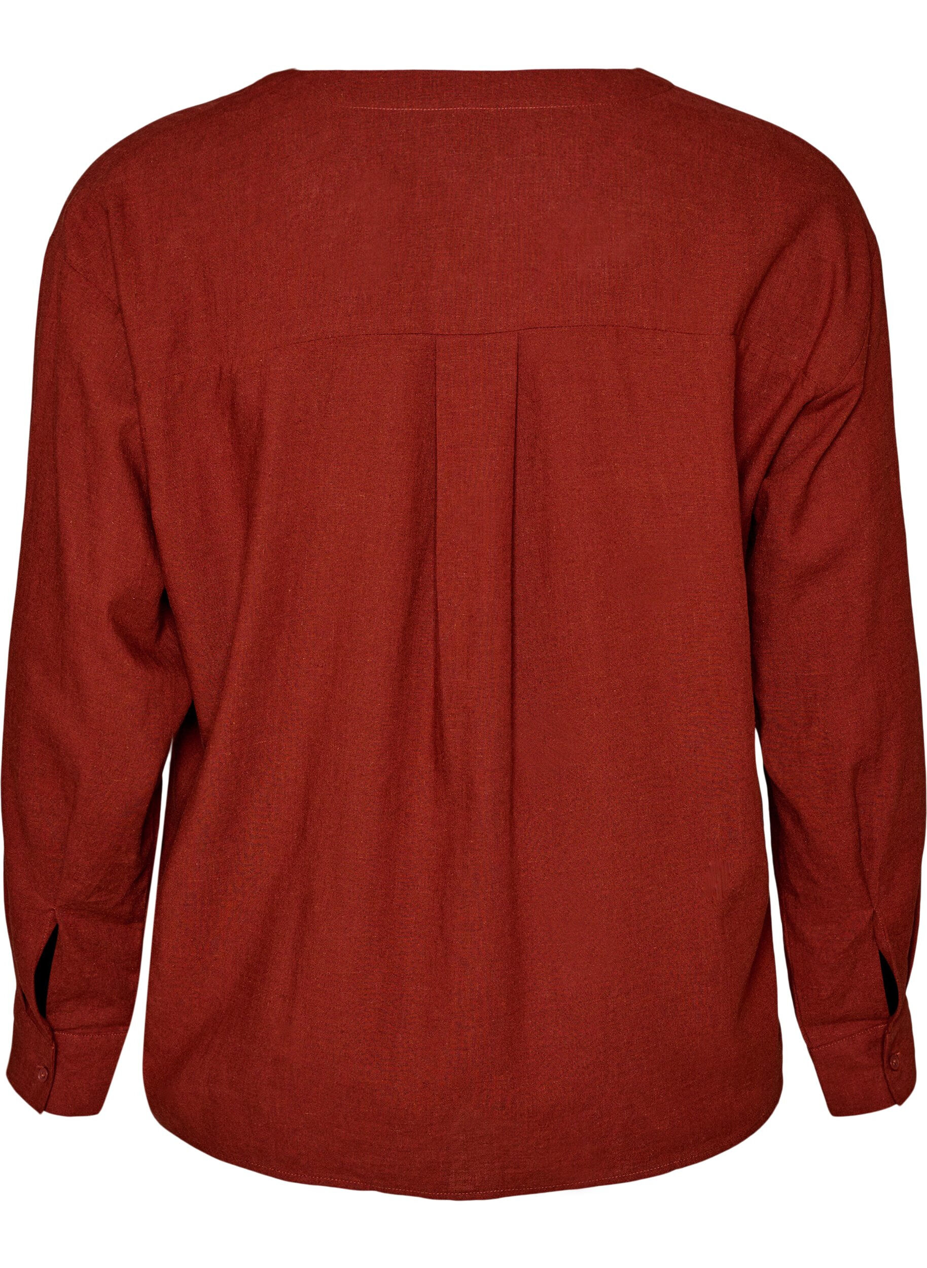 ZizziBlouse in linnen en viscose met V-hals, Rood, Packshot image number 1