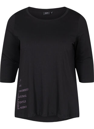 T-shirt en coton à manches 3/4, Black LOUNGE, Packshot image number 0