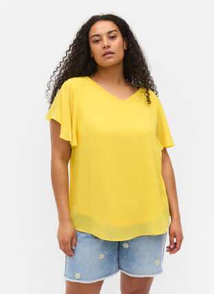 Blouse manches courtes, Primrose Yellow, Model image number 0