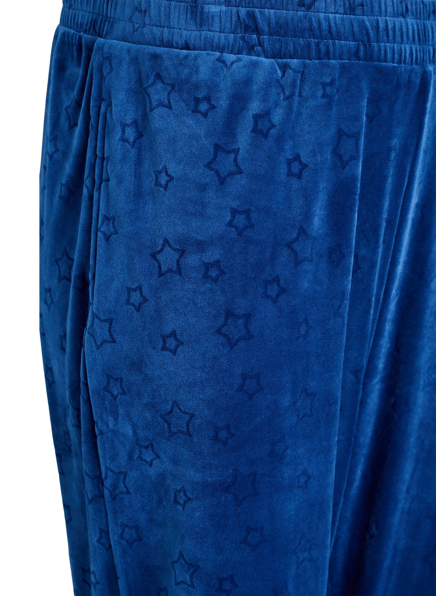 ZizziVelours broek met ingebosd patroon, Blauw, Packshot image number 2