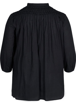 Chemisier en coton avec manches 3/4 et smocks, Black, Packshot image number 1