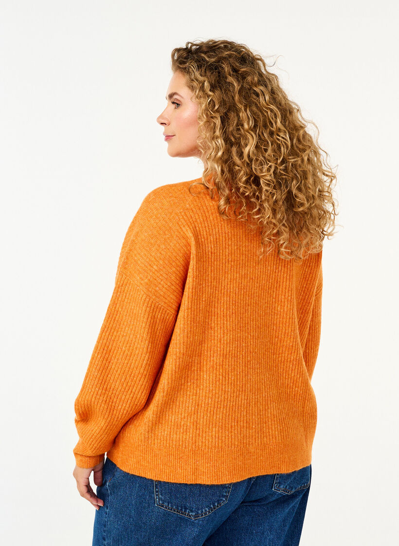 Cardigan en tricot côtelé avec boutons, Orange foncé, Model image number 2
