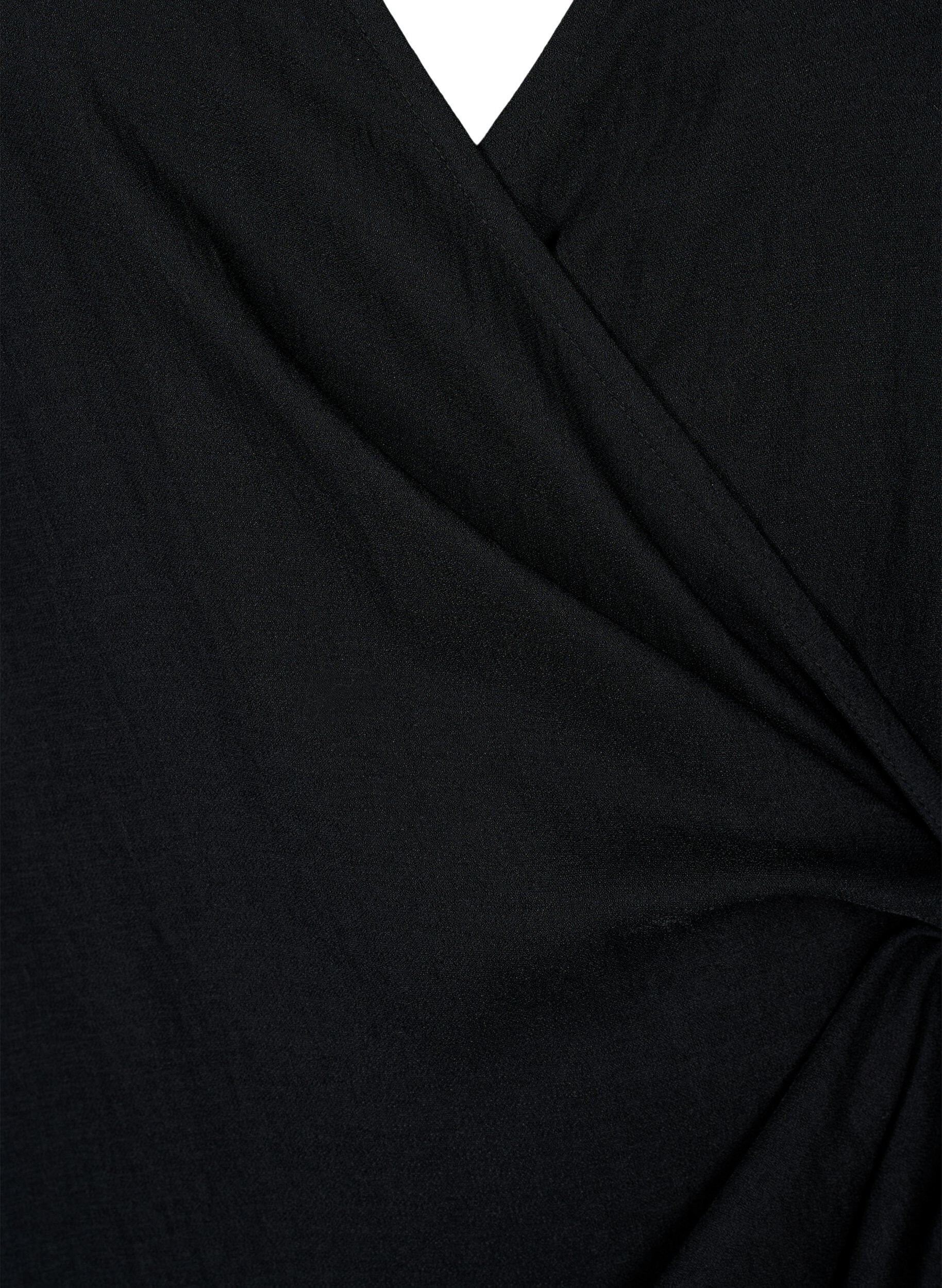 Zizzi Robe &agrave; manches longues en viscose au look enveloppant, Black, Packshot image number 2