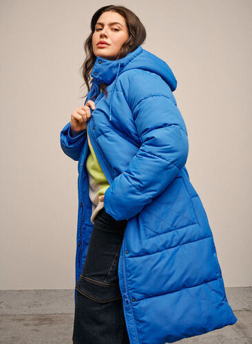 Gewatteerde jas met zakken en capuchon, French Blue, Image image number 0
