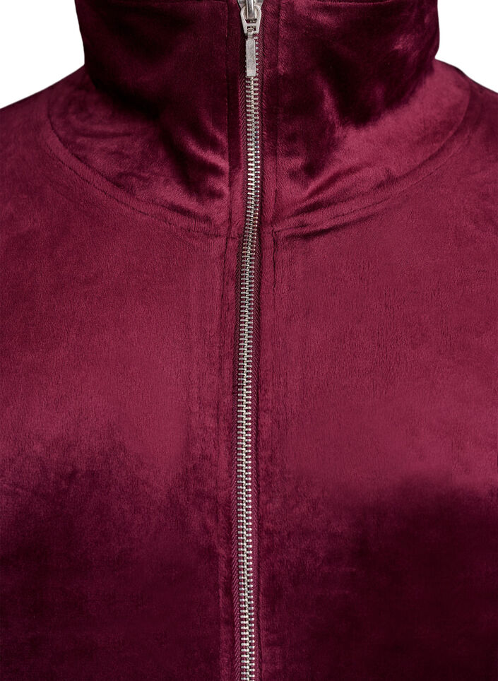 Velour cardigan met ritssluiting en hoge kraag, Donker Bordeaux, Packshot image number 2
