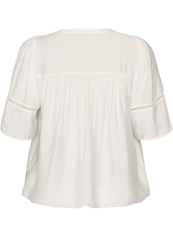Viscose blouse met plooien en balloneffect, Vanille, Packshot image number 1