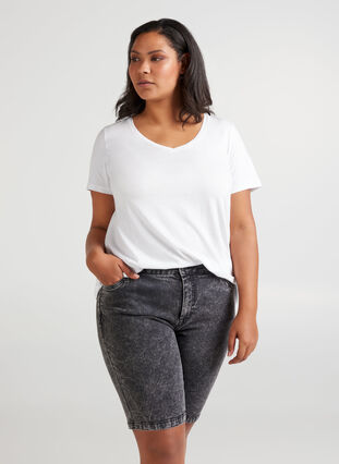 Denim shorts met hoge taille, Grey Denim, Model image number 0