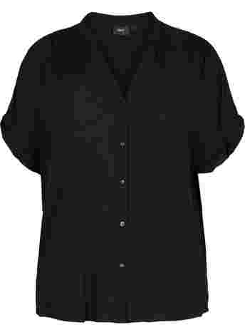 Viscose overhemd met korte mouwen en v-hals