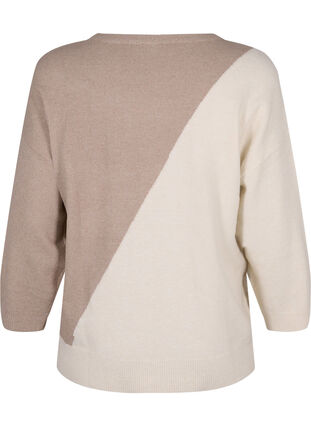 Blouse tricotée à encolure ronde et à blocs de couleurs, Simply Taupe Comb, Packshot image number 1