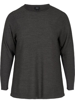 Gebreide geribbelde sweater met ronde hals , Dark Grey Melange, Packshot image number 0