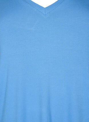 T-shirt en viscose côtelée avec col en V, Marina, Packshot image number 2