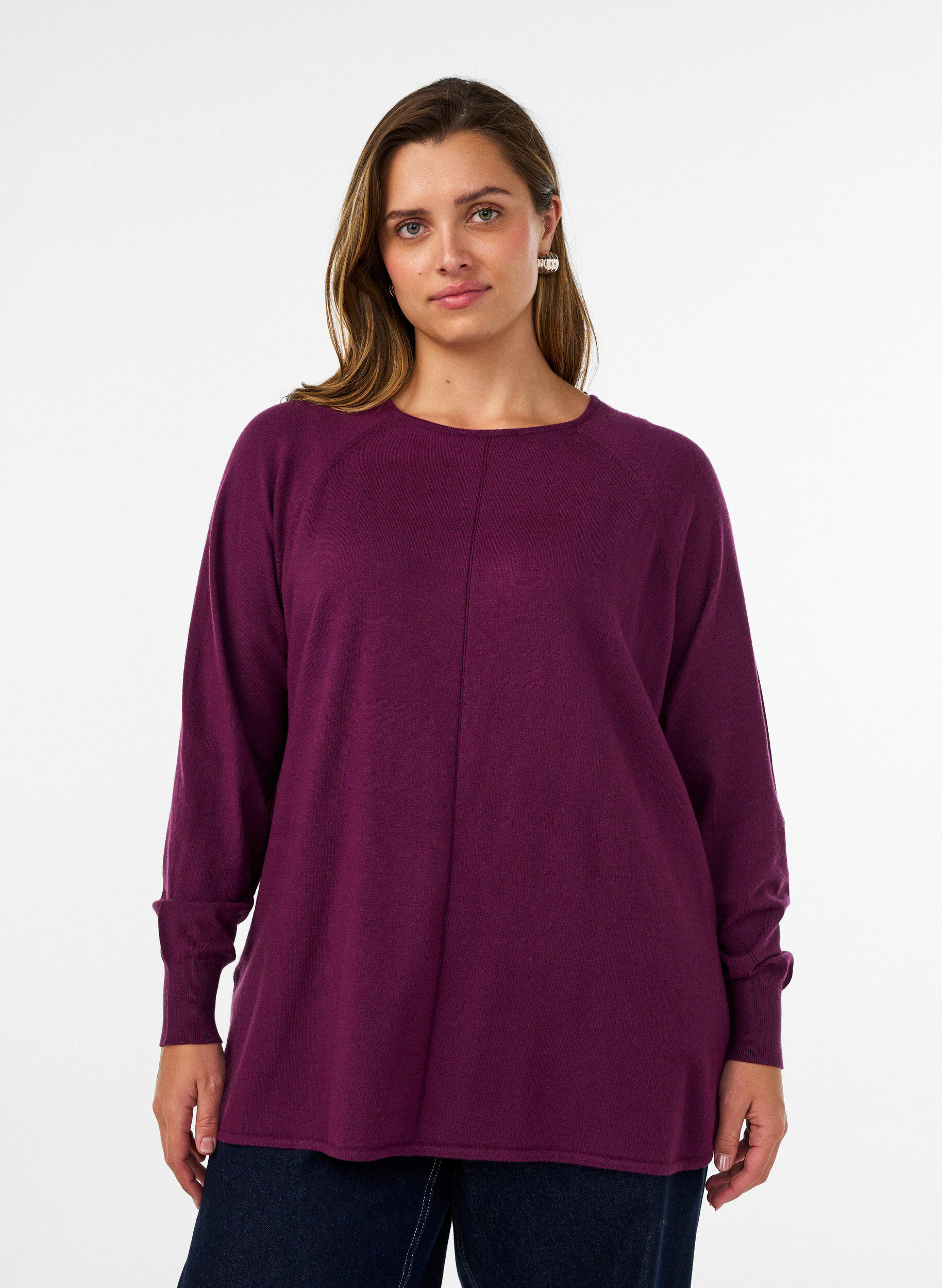Gebreide top met ronde hals en ingebreid patroon, Rood, Model
