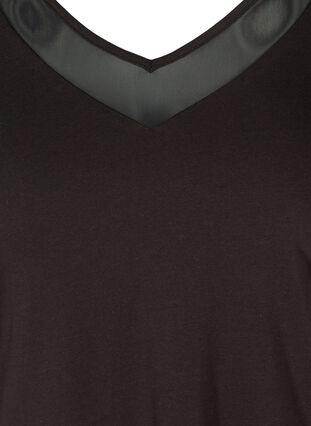 T-shirt met korte mouwen, v-hals en mesh, Black, Packshot image number 2
