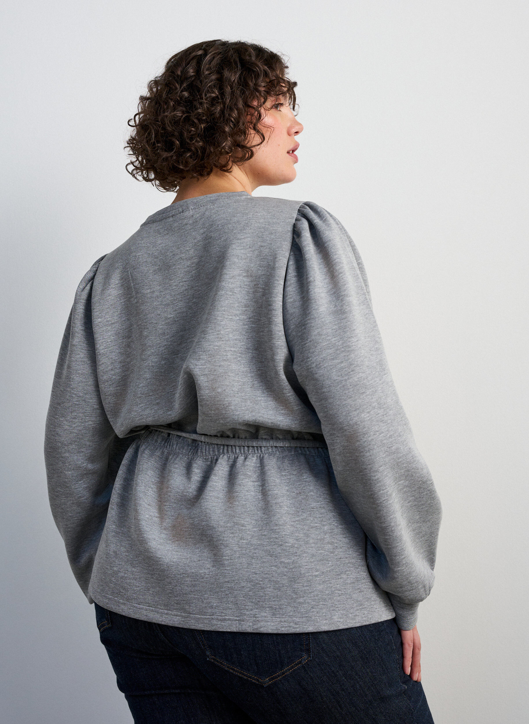 ZizziBlouse avec lien &agrave; nouer et manches bouffantes, Gris, Model image number 2