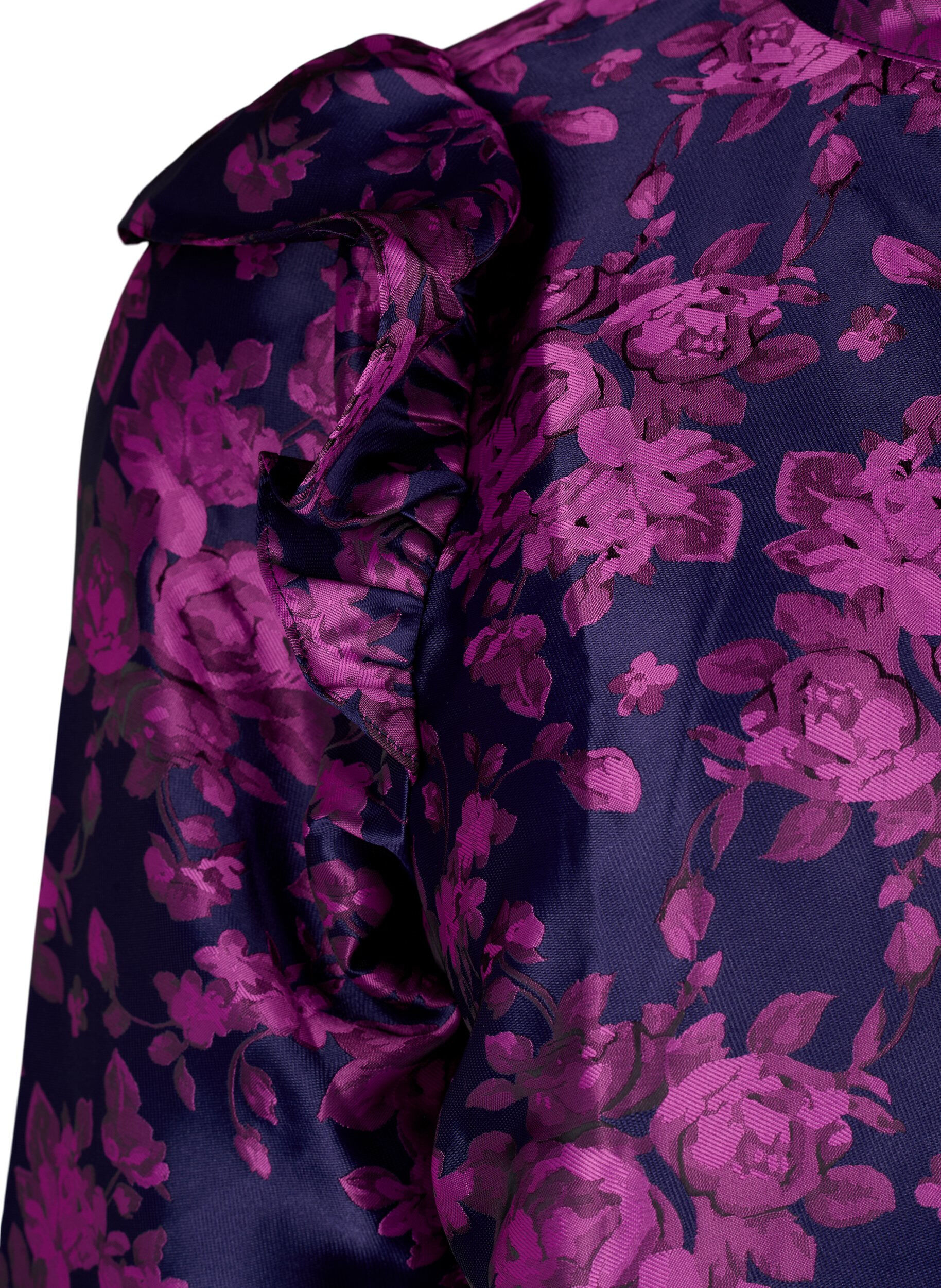 ZizziGebloemde jacquard blouse met ruches, Dark Blue Pink, Packshot image number 3