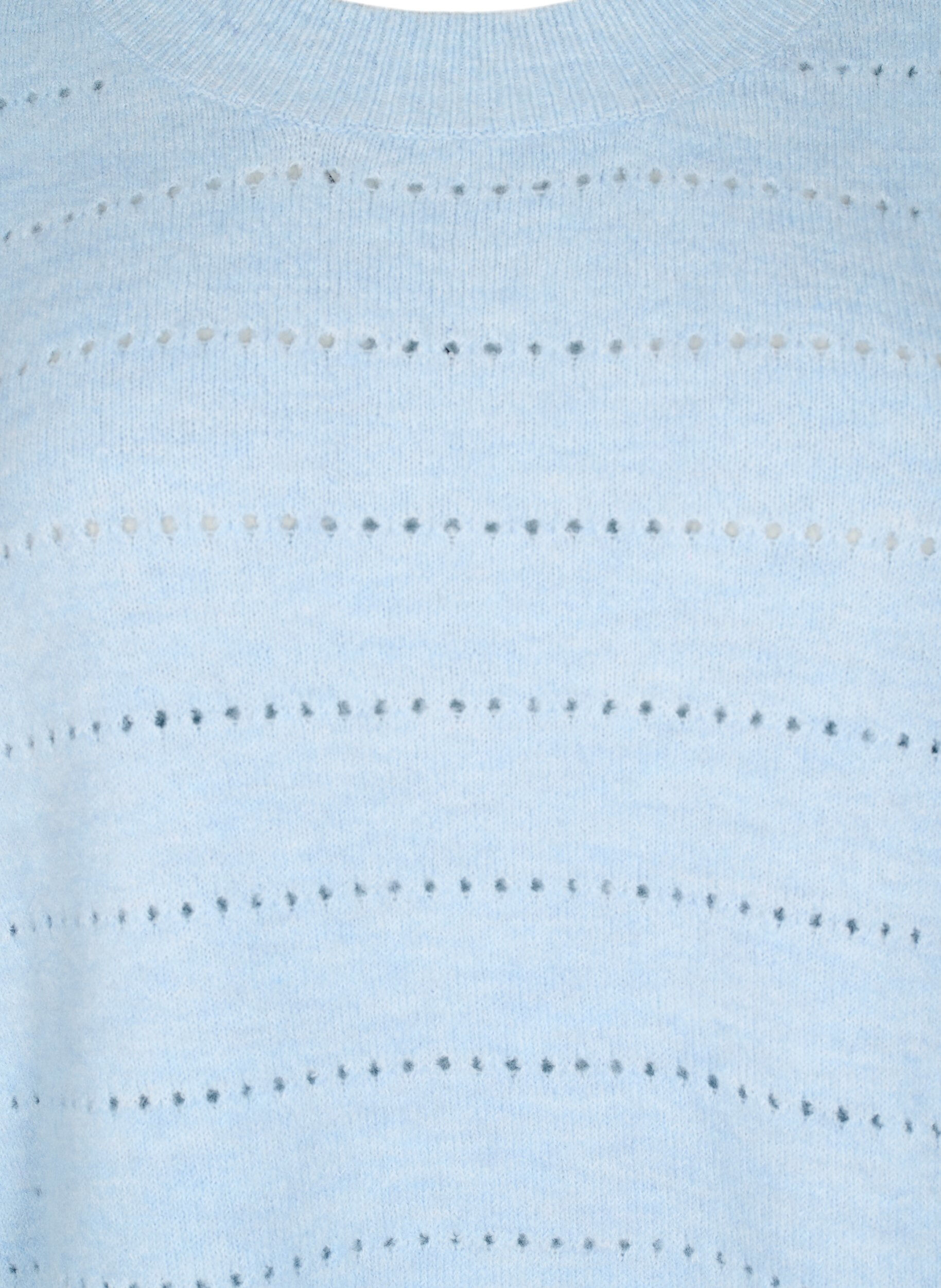 ZizziGebreide blouse met ronde hals en kantpatroon, Cashmere Blue Mel., Packshot image number 2