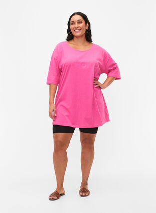 T-shirt oversize en coton avec imprimé, Shocking Pink ÉTOILÉ, Model image number 2
