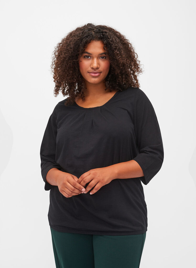 Katoenen blouse met 3/4 mouwen, Black, Model image number 0