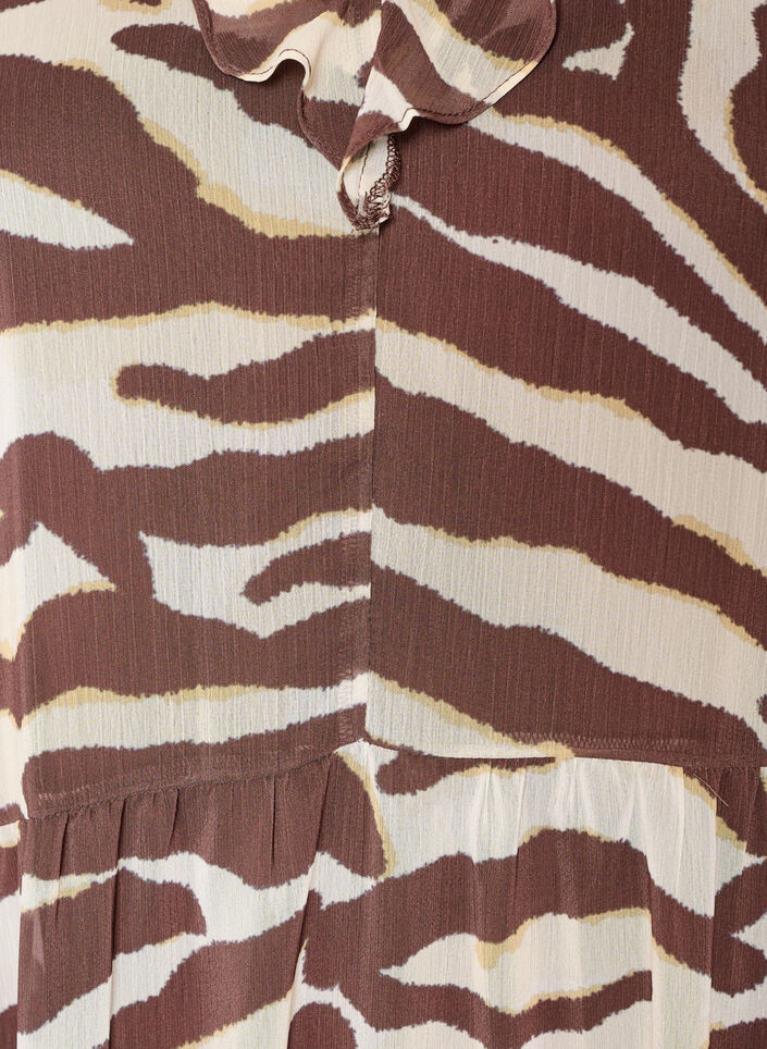 Blouse en mousseline avec imprim&eacute; z&egrave;bre et volants, Marron, Packshot image number 2