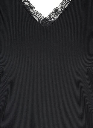 Top ajusté avec bordure en dentelle, Black, Packshot image number 2