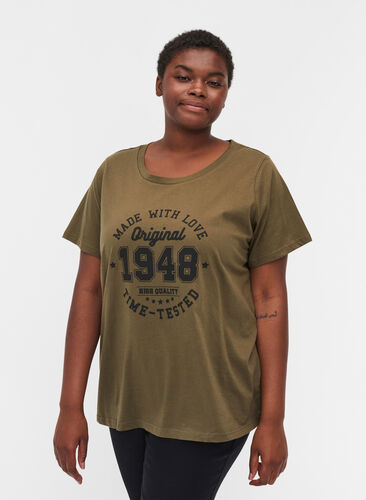 T-shirt en coton bio avec détails imprimés, Ivy Green, Model image number 0