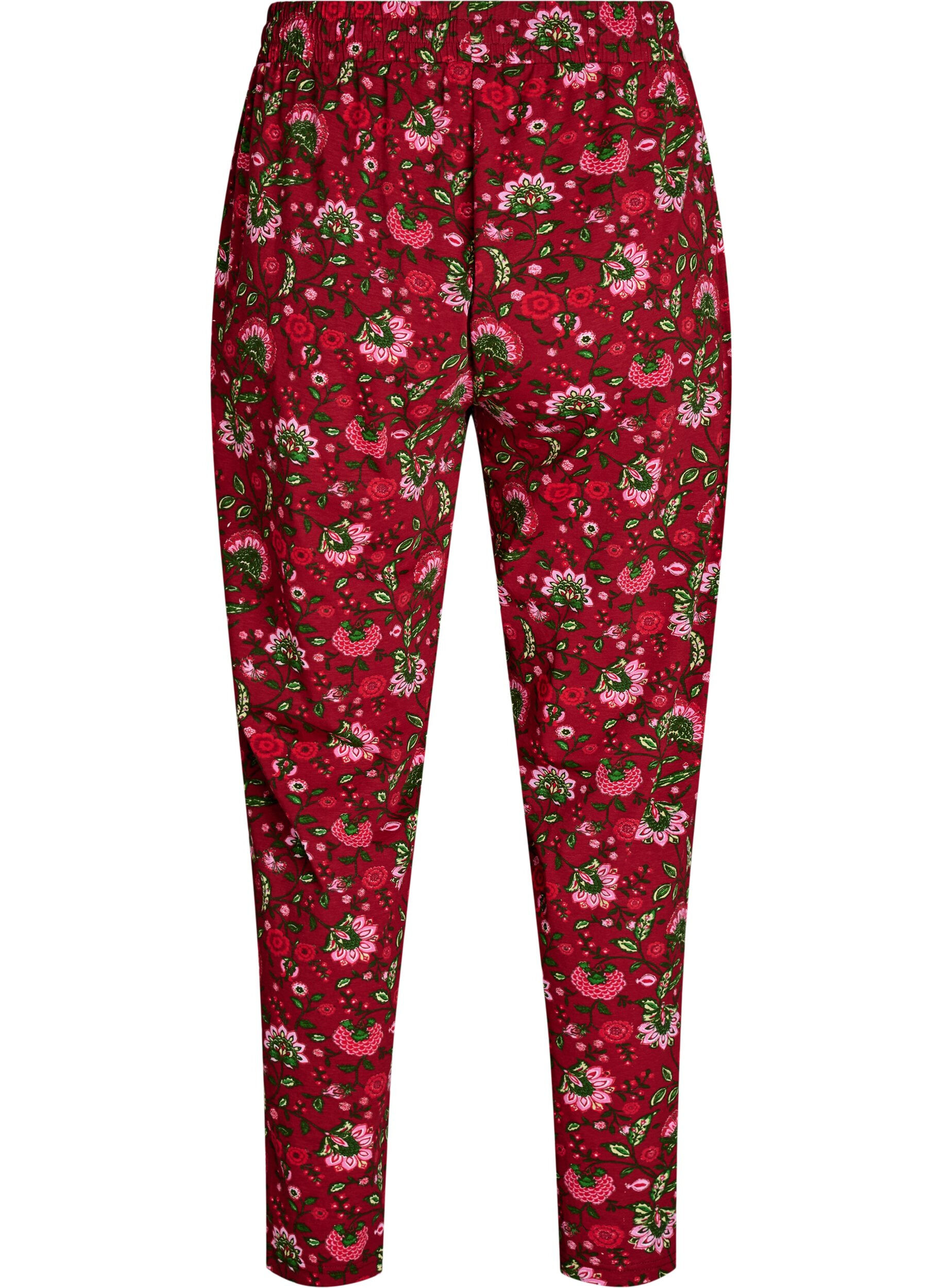 Zizzi Pantalon de pyjama en coton avec imprim&eacute;, Rouge, Packshot image number 1