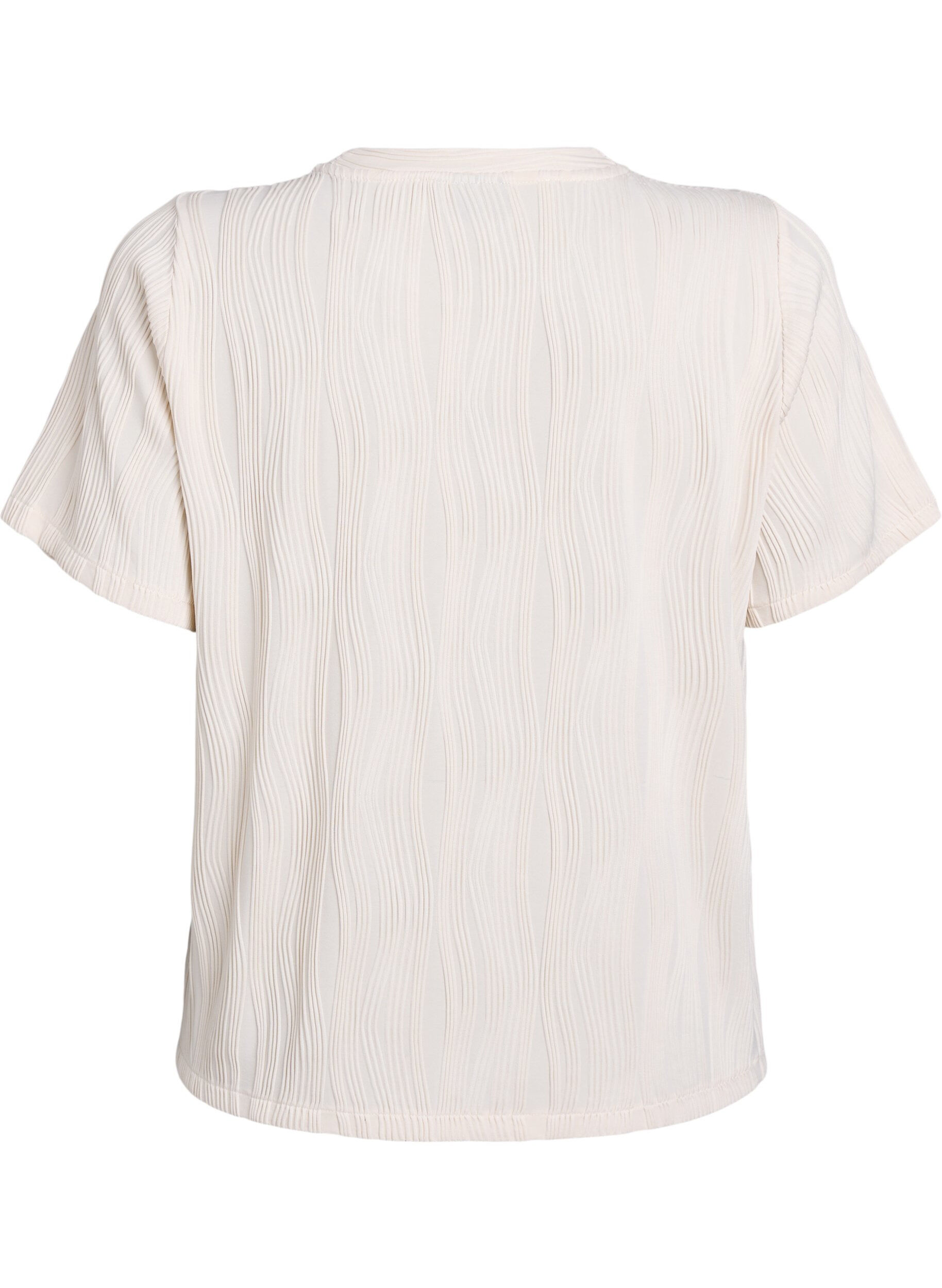 ZizziBlouse met korte mouwen en een golvende textuur, Beige, Packshot image number 1