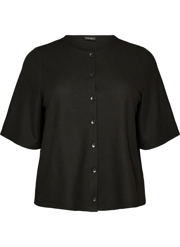 Blouse c&ocirc;tel&eacute;e &agrave; fermeture boutonn&eacute;e, Noir, Packshot image number 0