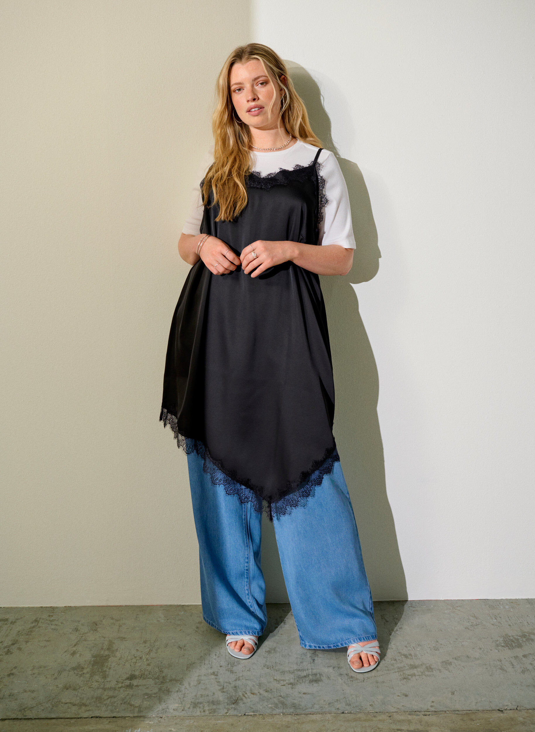 Pantalon large en lyocell aspect denim