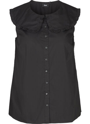 Mouwloze blouse met grote kraag, Black, Packshot image number 0