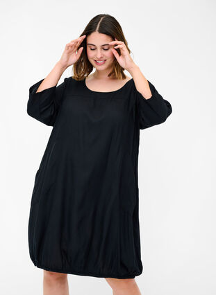 Viscose jurk met 3/4 mouwen, Black , Model image number 0