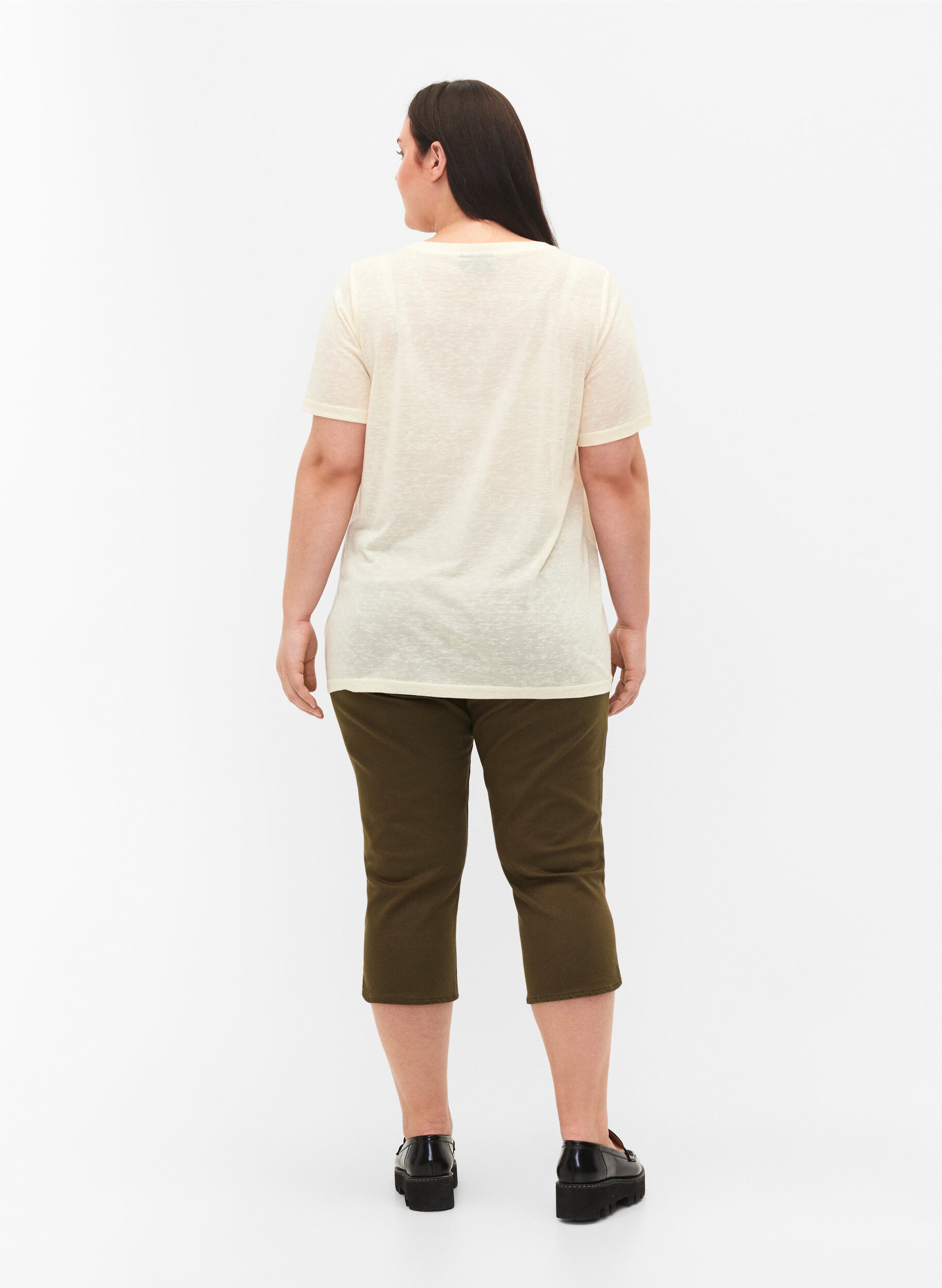 ZizziNauwsluitende driekwart broek in katoenmix, Ivy Green, Model image number 1