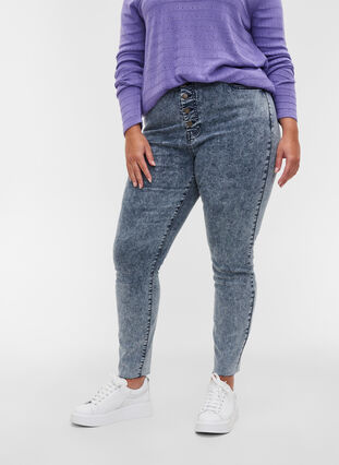Cropped Bea jeans met extra hoge taille, Blue Snow Wash, Model image number 3