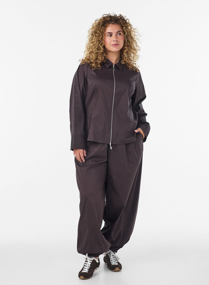 Kort overhemd met tweewegrits, Bruin, Model