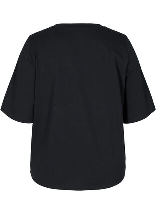 Top en coton avec manches larges, longueur 2/4, Black, Packshot image number 1