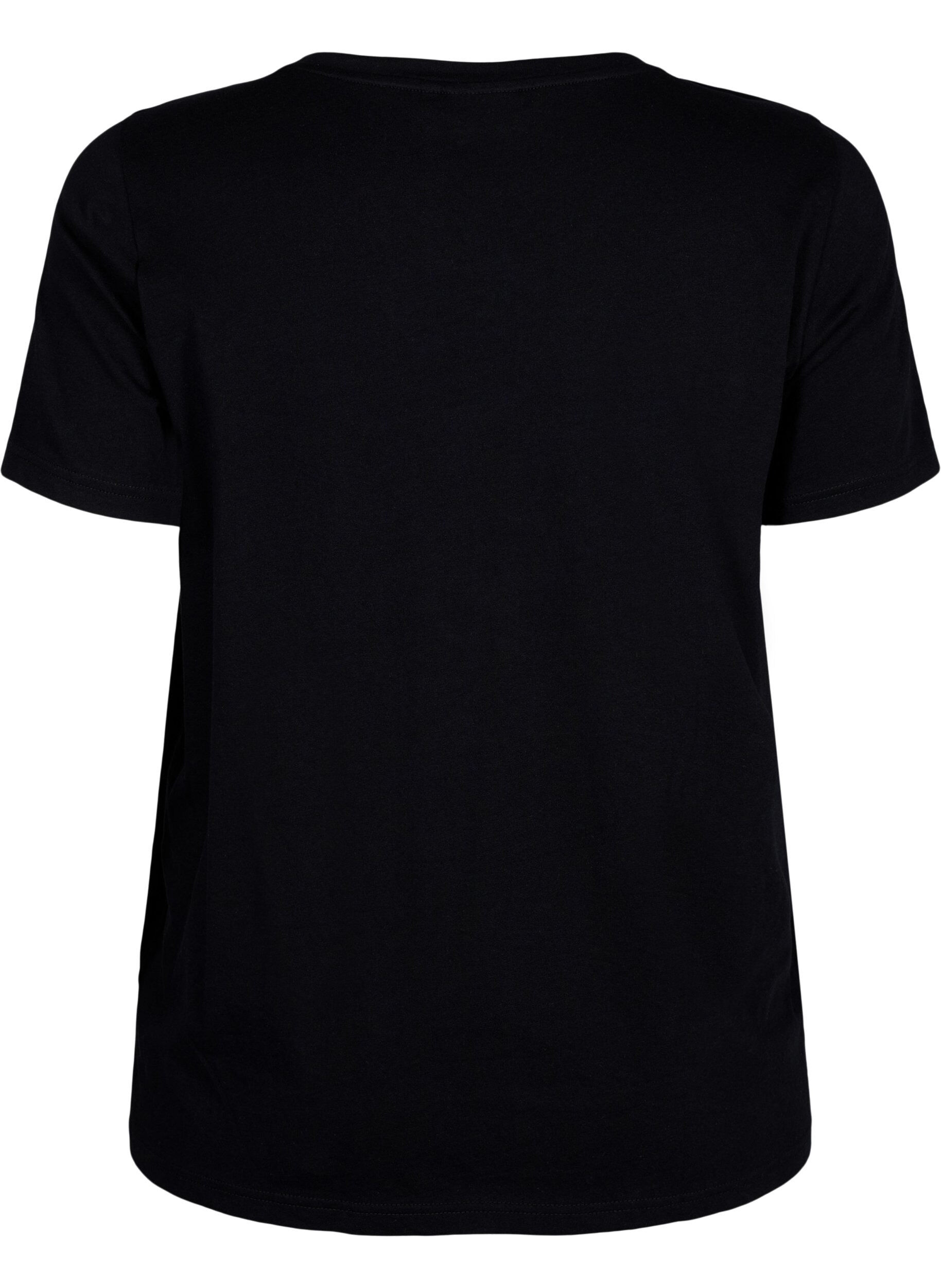 Zizzi T-shirt en coton &agrave; col ras du cou avec impression, Black W. Love, Packshot image number 1