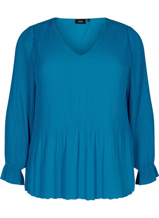 Geplooide blouse met v-hals, Skydiver, Packshot image number 0