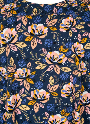 Robe en coton imprimé à manches courtes, Blue Orange Flower, Packshot image number 2