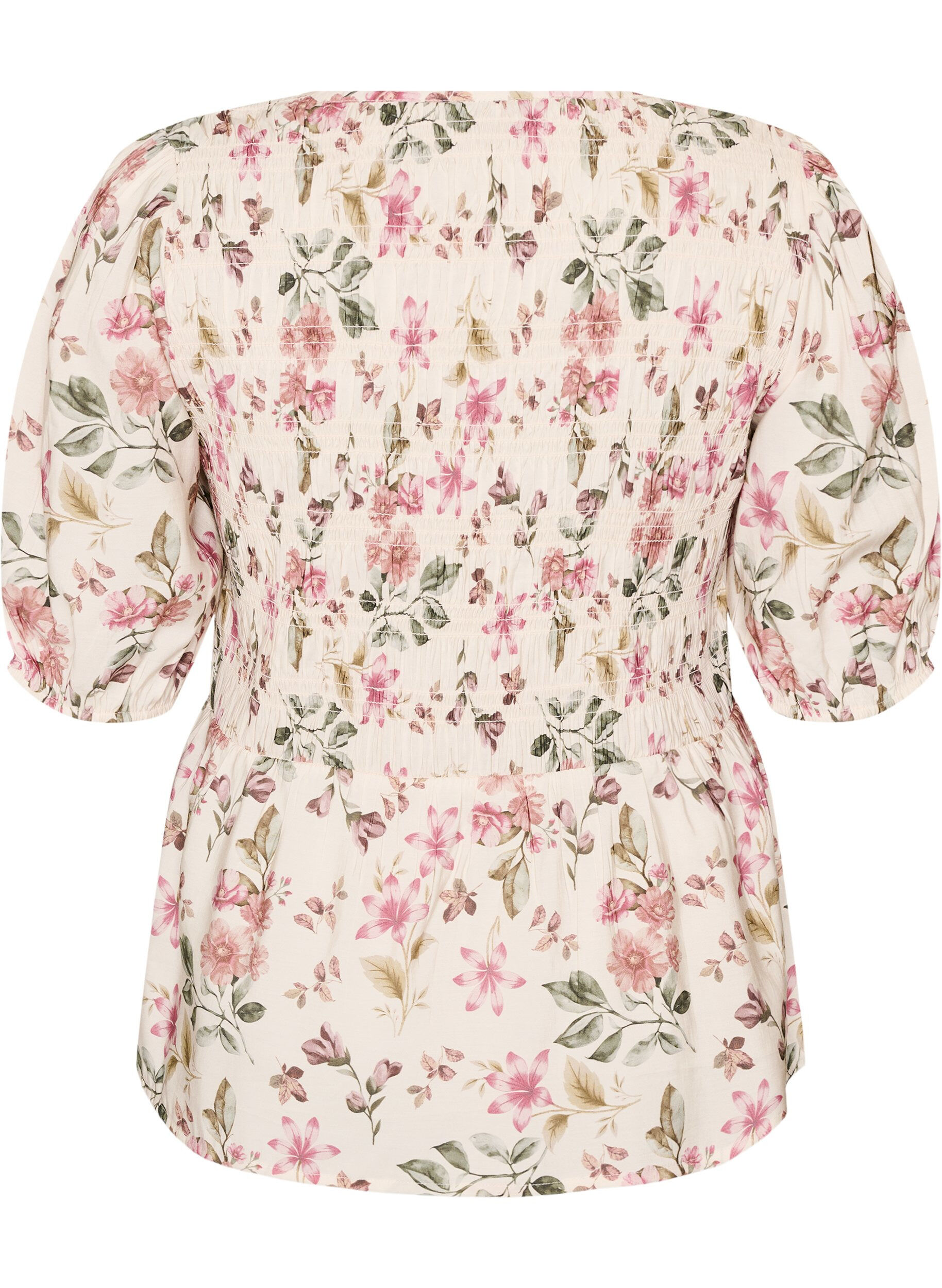 ZizziBlouse en viscose avec smocks et effet p&eacute;plum, Vanille, Packshot image number 1