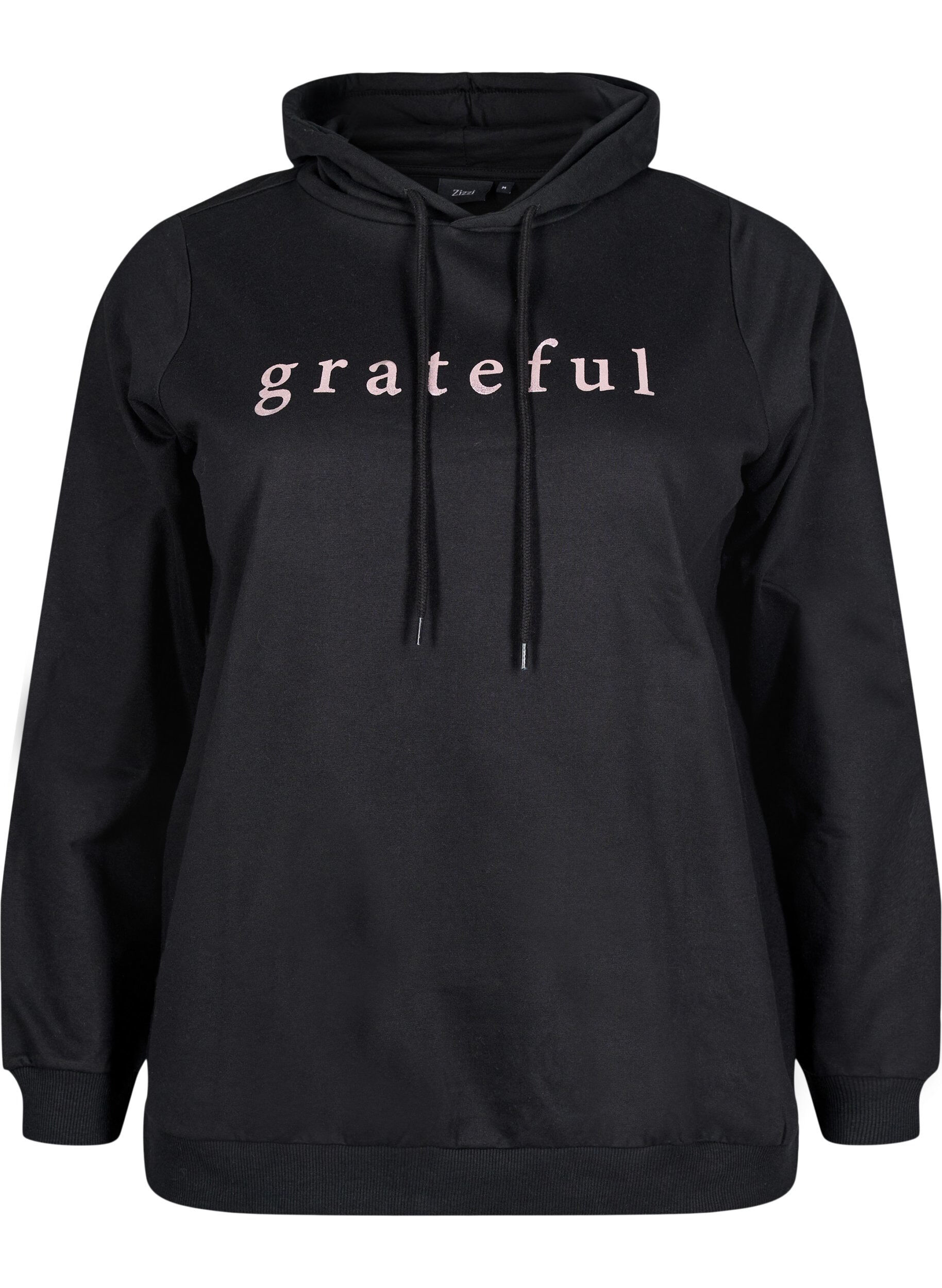 ZizziSweater met capuchon en print, Zwart, Packshot image number 0