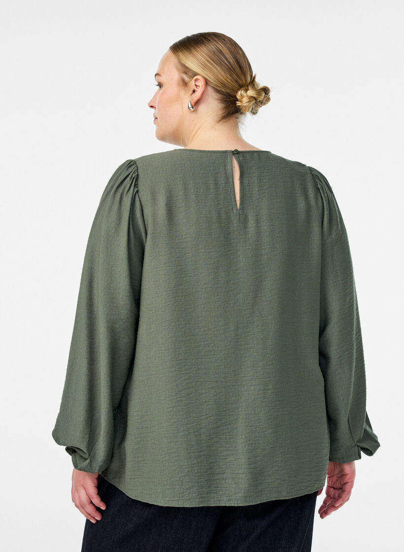 Viscose blouse met lange mouwen, Groen, Model image number 2