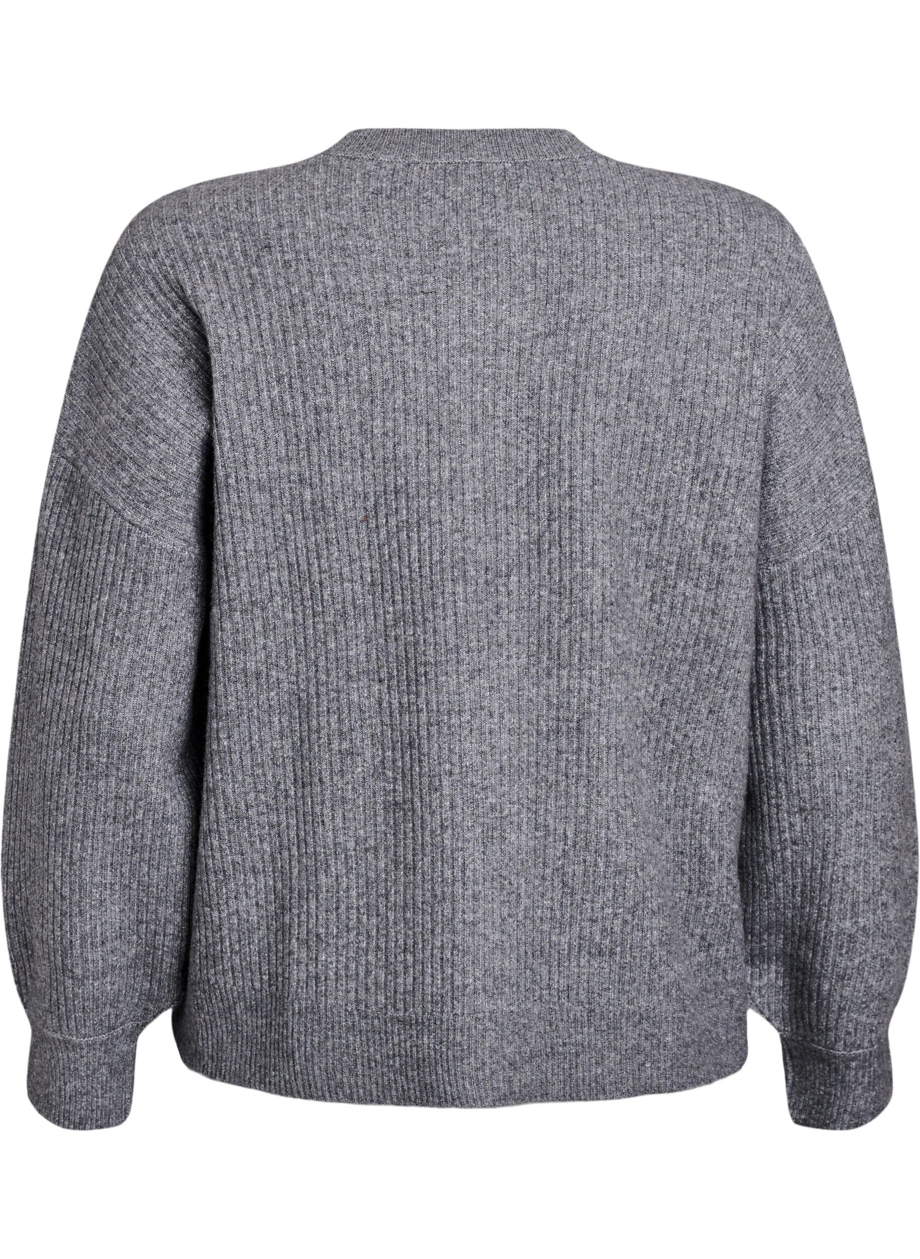 ZizziVest van ribtricot met knopen, Grijs, Packshot image number 1