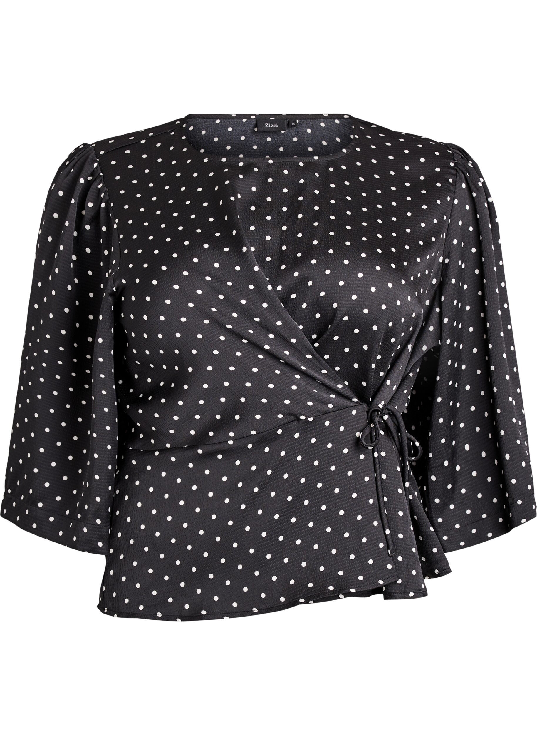Blouse met stippen, striksluiting en 3/4-mouwen