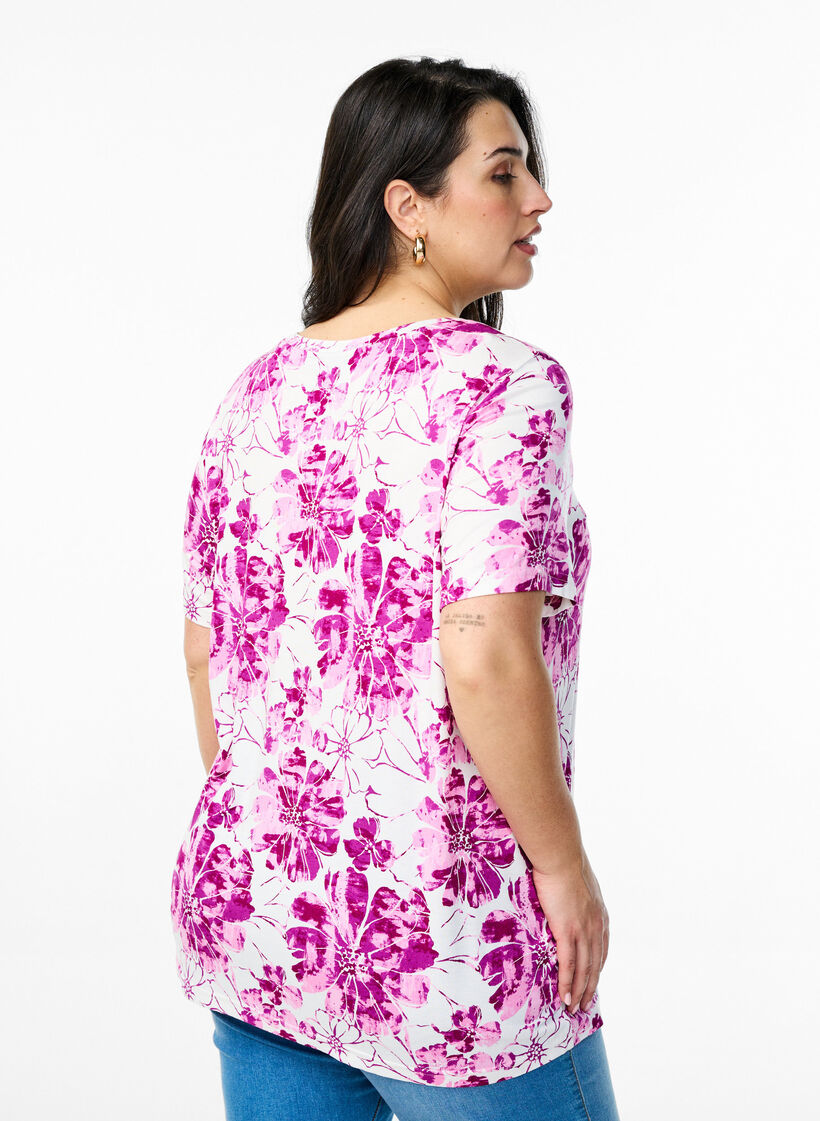 T-shirt avec imprim&eacute; floral, Rose, Model image number 2
