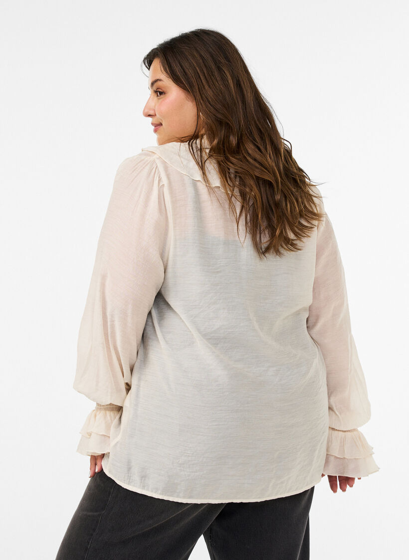Viscose blouse met ruches en lange mouwen, Vanille, Model image number 2